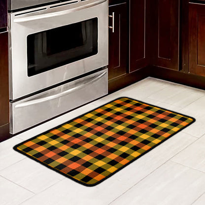 Orange And Black Buffalo Plaid Print Kitchen Mat