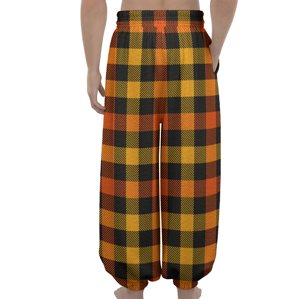 Orange And Black Buffalo Plaid Print Lantern Pants