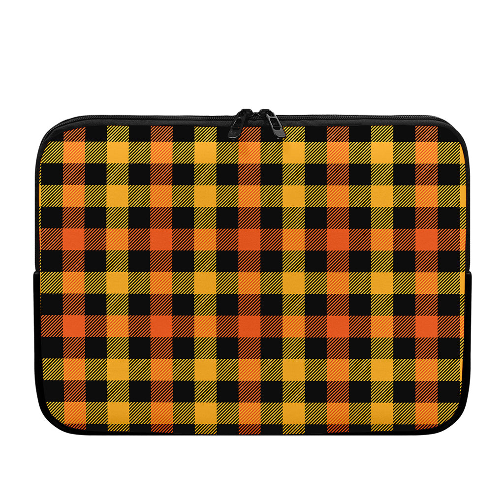 Orange And Black Buffalo Plaid Print Laptop Sleeve