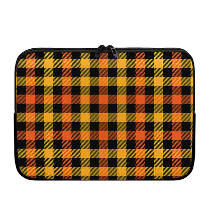 Orange And Black Buffalo Plaid Print Laptop Sleeve