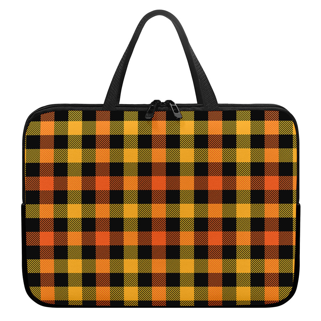 Orange And Black Buffalo Plaid Print Laptop Sleeve With Handle
