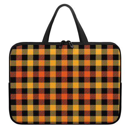 Orange And Black Buffalo Plaid Print Laptop Sleeve With Handle