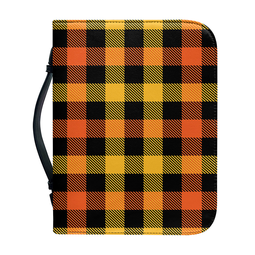 Orange And Black Buffalo Plaid Print Leather Bible Cover