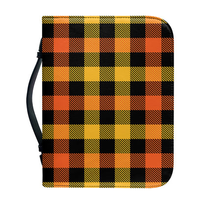 Orange And Black Buffalo Plaid Print Leather Bible Cover