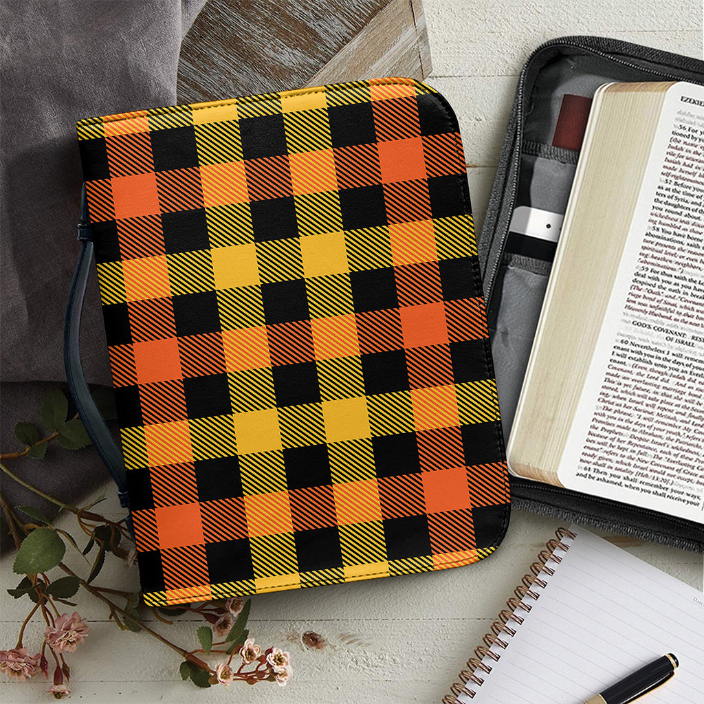Orange And Black Buffalo Plaid Print Leather Bible Cover