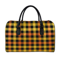 Orange And Black Buffalo Plaid Print Leather Duffel Bag