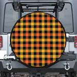 Orange And Black Buffalo Plaid Print Leather Spare Tire Cover