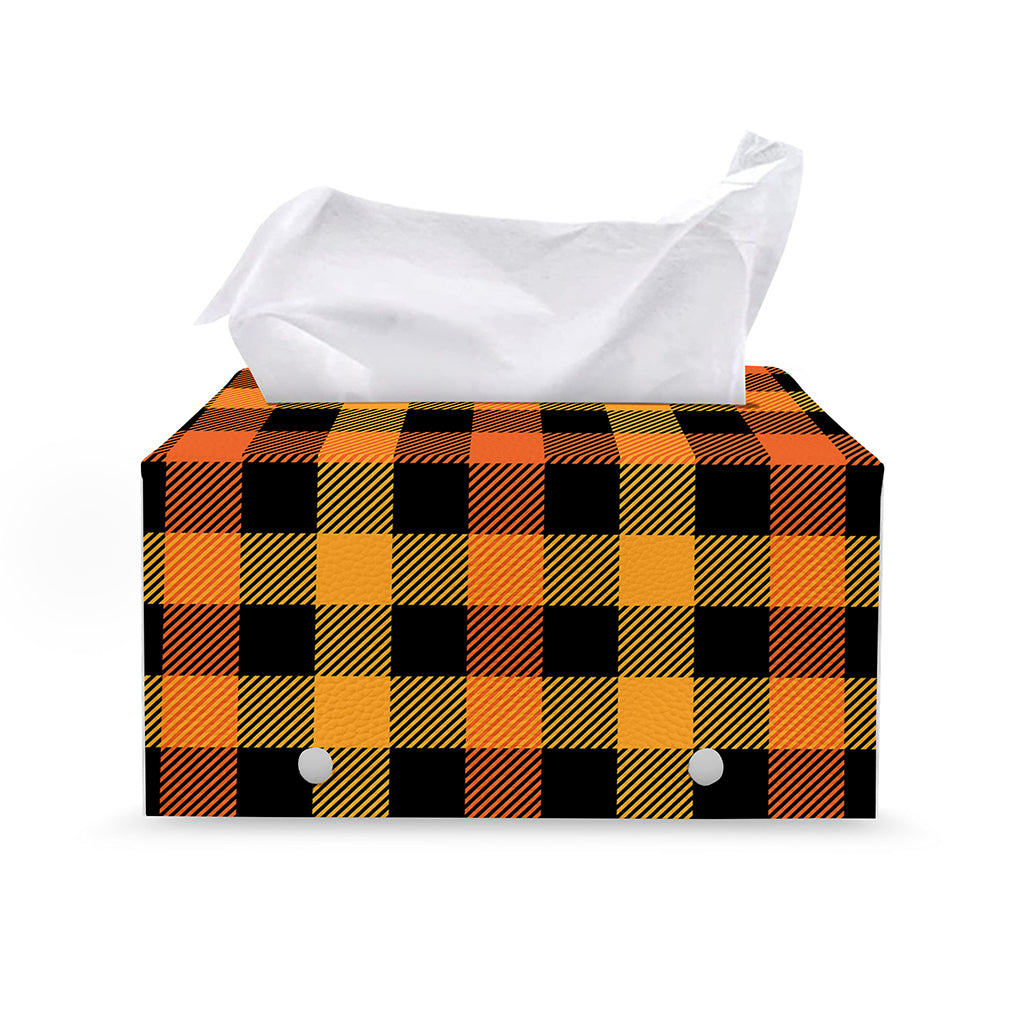 Orange And Black Buffalo Plaid Print Leather Tissue Box Cover