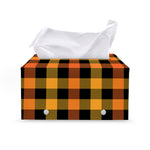 Orange And Black Buffalo Plaid Print Leather Tissue Box Cover
