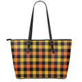 Orange And Black Buffalo Plaid Print Leather Tote Bag With Zipper