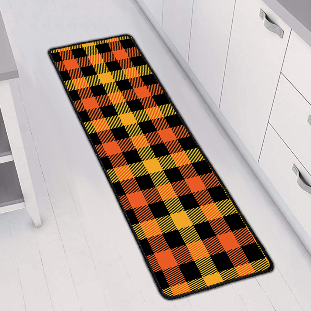 Orange And Black Buffalo Plaid Print Long Kitchen Mat