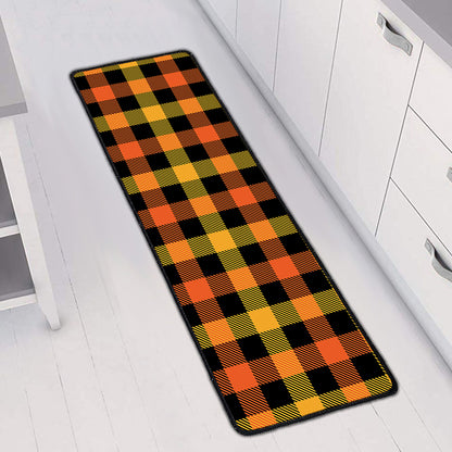 Orange And Black Buffalo Plaid Print Long Kitchen Mat