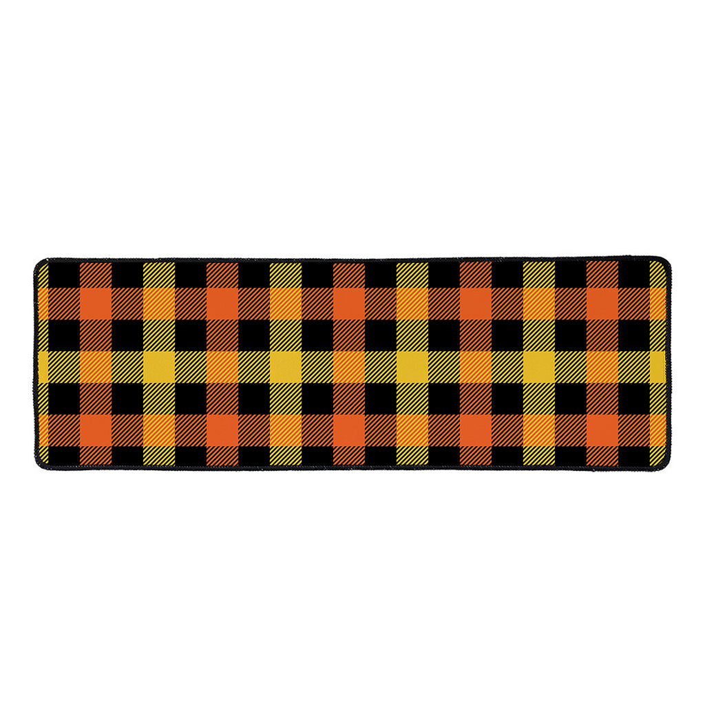 Orange And Black Buffalo Plaid Print Long Kitchen Mat