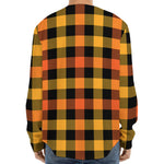 Orange And Black Buffalo Plaid Print Long Sleeve Baseball Jersey