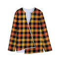 Orange And Black Buffalo Plaid Print Long Sleeve Short Coat