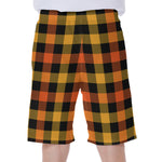 Orange And Black Buffalo Plaid Print Men's Beach Shorts