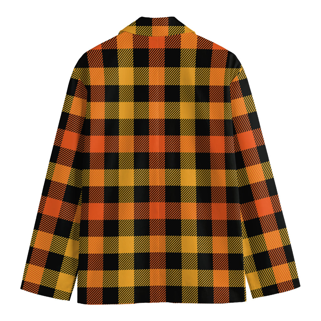 Orange And Black Buffalo Plaid Print Men's Blazer
