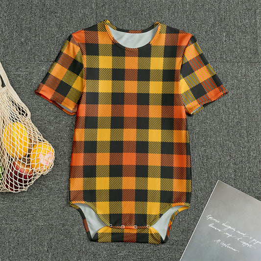Orange And Black Buffalo Plaid Print Men's Bodysuit