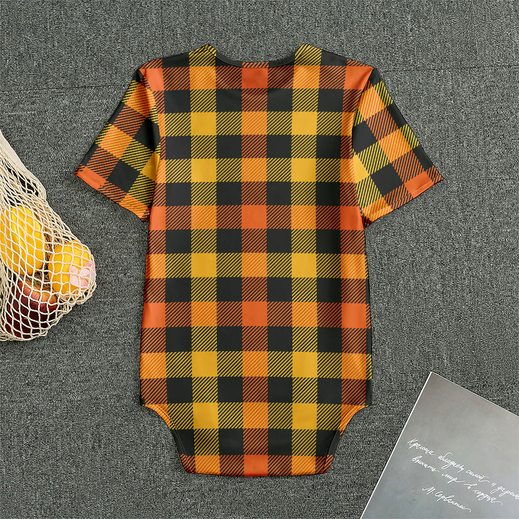 Orange And Black Buffalo Plaid Print Men's Bodysuit