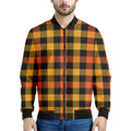 Orange And Black Buffalo Plaid Print Men's Bomber Jacket