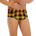 Orange And Black Buffalo Plaid Print Men's Briefs
