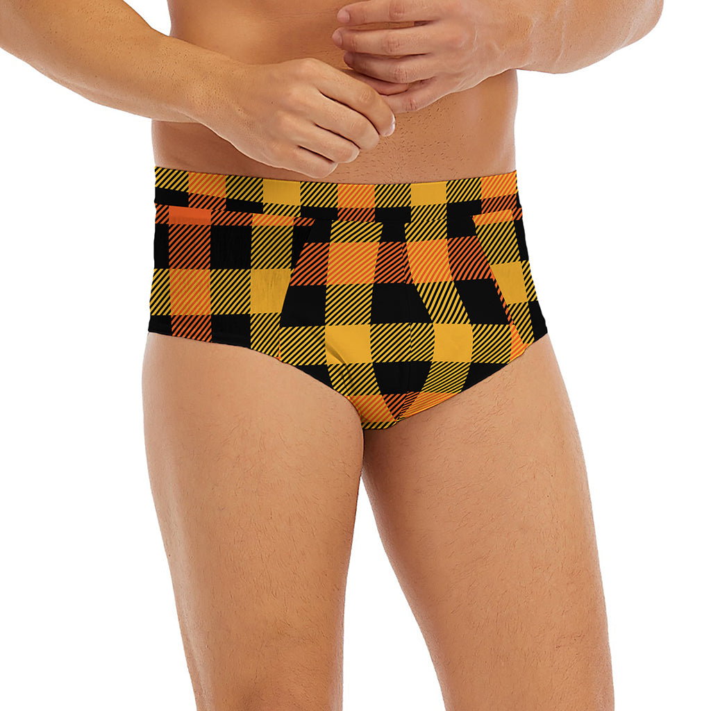 Orange And Black Buffalo Plaid Print Men's Briefs