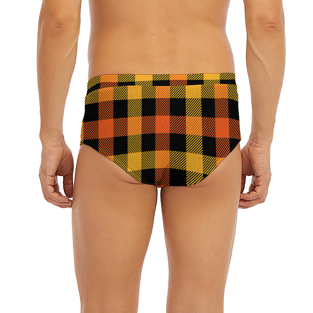 Orange And Black Buffalo Plaid Print Men's Briefs