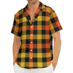 Orange And Black Buffalo Plaid Print Men's Deep V-Neck Shirt