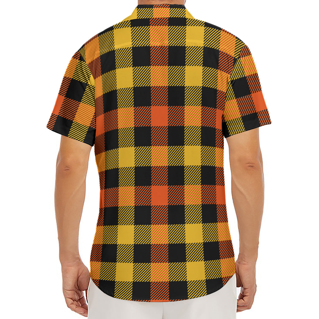 Orange And Black Buffalo Plaid Print Men's Deep V-Neck Shirt