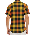 Orange And Black Buffalo Plaid Print Men's Deep V-Neck Shirt