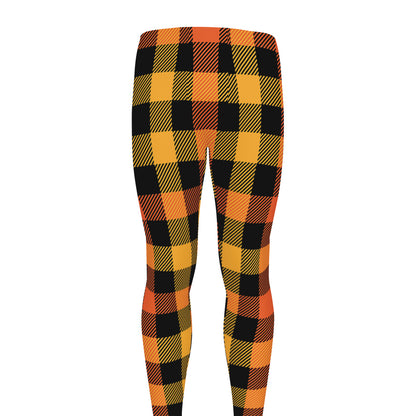 Orange And Black Buffalo Plaid Print Men's leggings