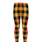 Orange And Black Buffalo Plaid Print Men's leggings