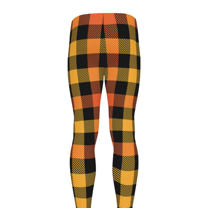Orange And Black Buffalo Plaid Print Men's leggings
