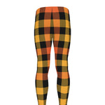 Orange And Black Buffalo Plaid Print Men's leggings