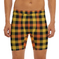 Orange And Black Buffalo Plaid Print Men's Long Boxer Briefs