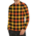 Orange And Black Buffalo Plaid Print Men's Long Sleeve Rash Guard