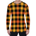 Orange And Black Buffalo Plaid Print Men's Long Sleeve T-Shirt
