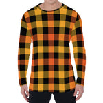 Orange And Black Buffalo Plaid Print Men's Long Sleeve T-Shirt