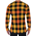 Orange And Black Buffalo Plaid Print Men's Long Sleeve T-Shirt