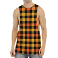 Orange And Black Buffalo Plaid Print Men's Muscle Tank Top