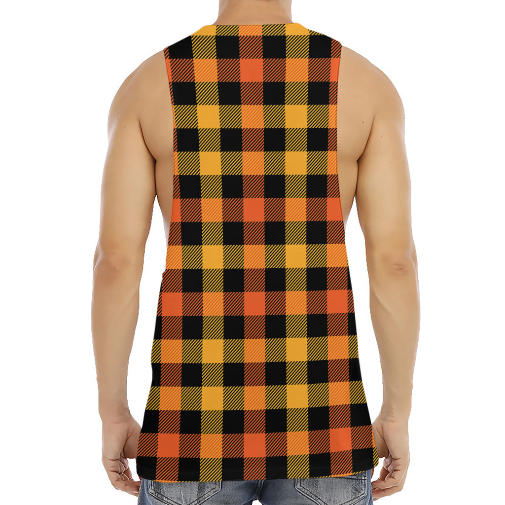 Orange And Black Buffalo Plaid Print Men's Muscle Tank Top