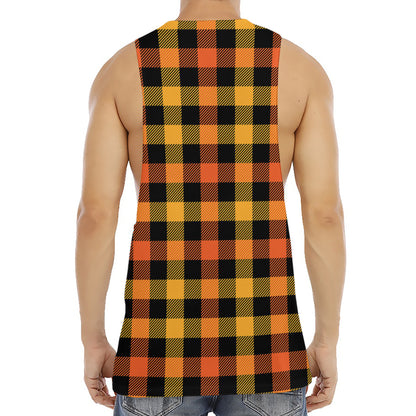 Orange And Black Buffalo Plaid Print Men's Muscle Tank Top