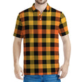 Orange And Black Buffalo Plaid Print Men's Polo Shirt