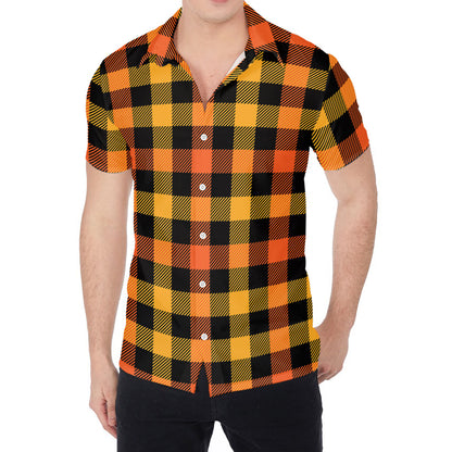 Orange And Black Buffalo Plaid Print Men's Shirt