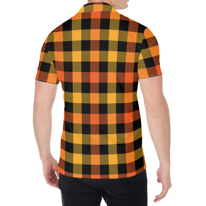 Orange And Black Buffalo Plaid Print Men's Shirt