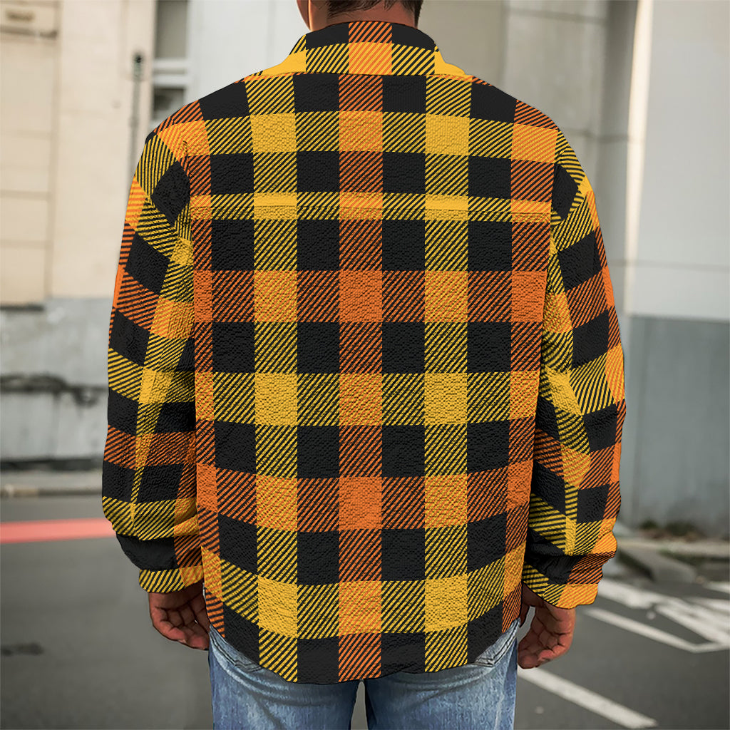 Orange And Black Buffalo Plaid Print Men's Shirt Jacket