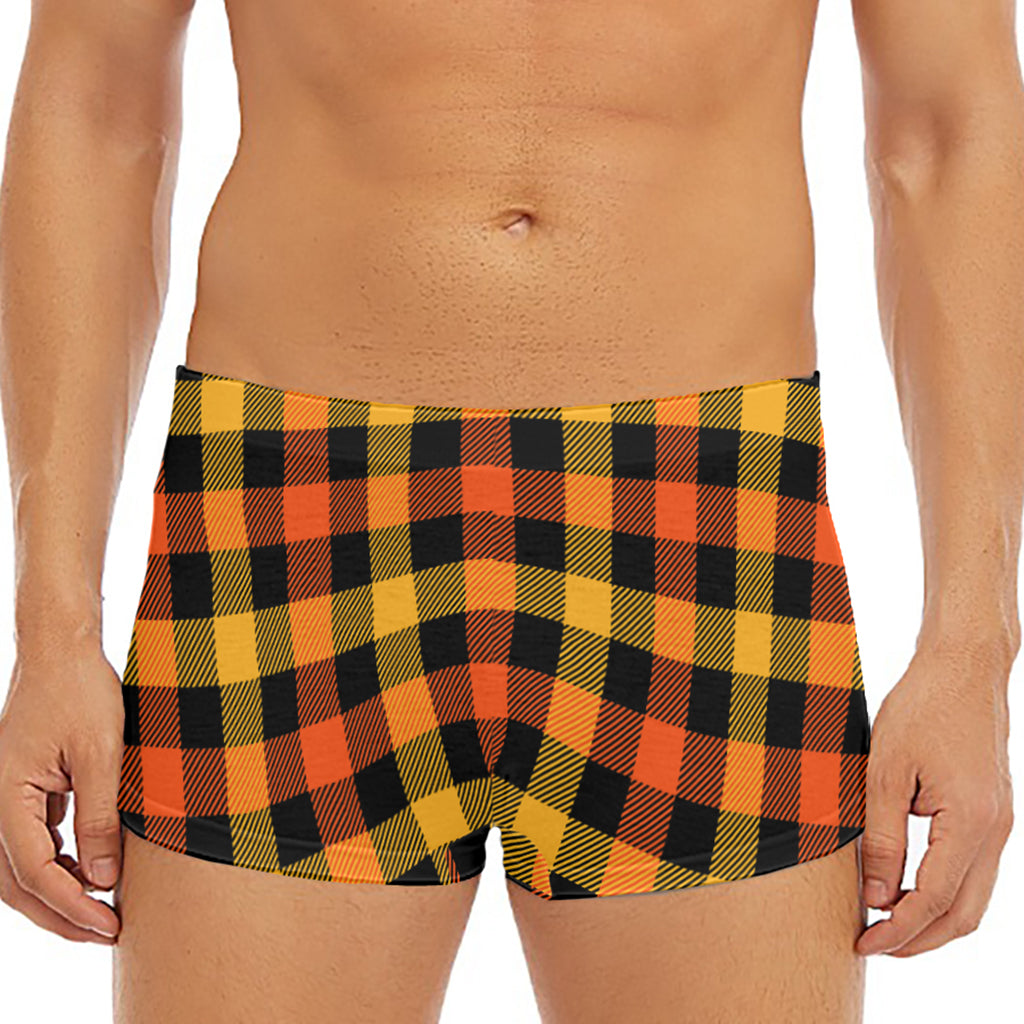 Orange And Black Buffalo Plaid Print Men's Short Boxer Briefs