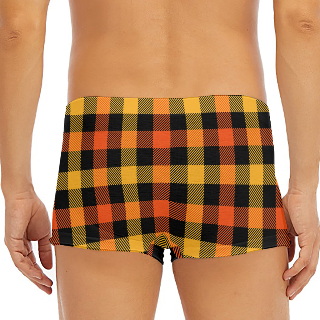 Orange And Black Buffalo Plaid Print Men's Short Boxer Briefs