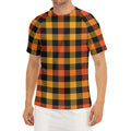 Orange And Black Buffalo Plaid Print Men's Short Sleeve Rash Guard