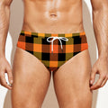 Orange And Black Buffalo Plaid Print Men's Swim Briefs